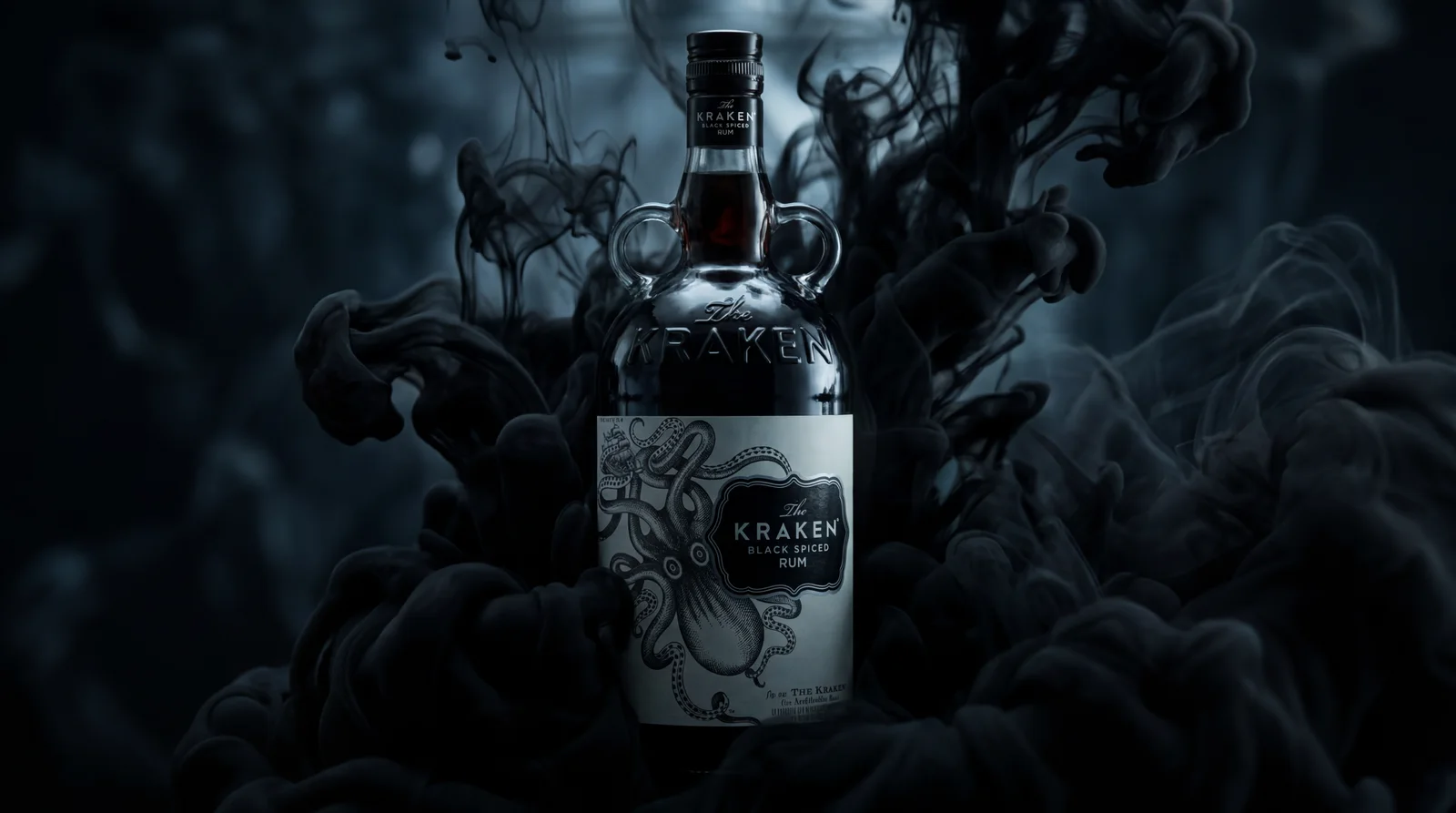 Giant kraken in swirling black ink, CGI render