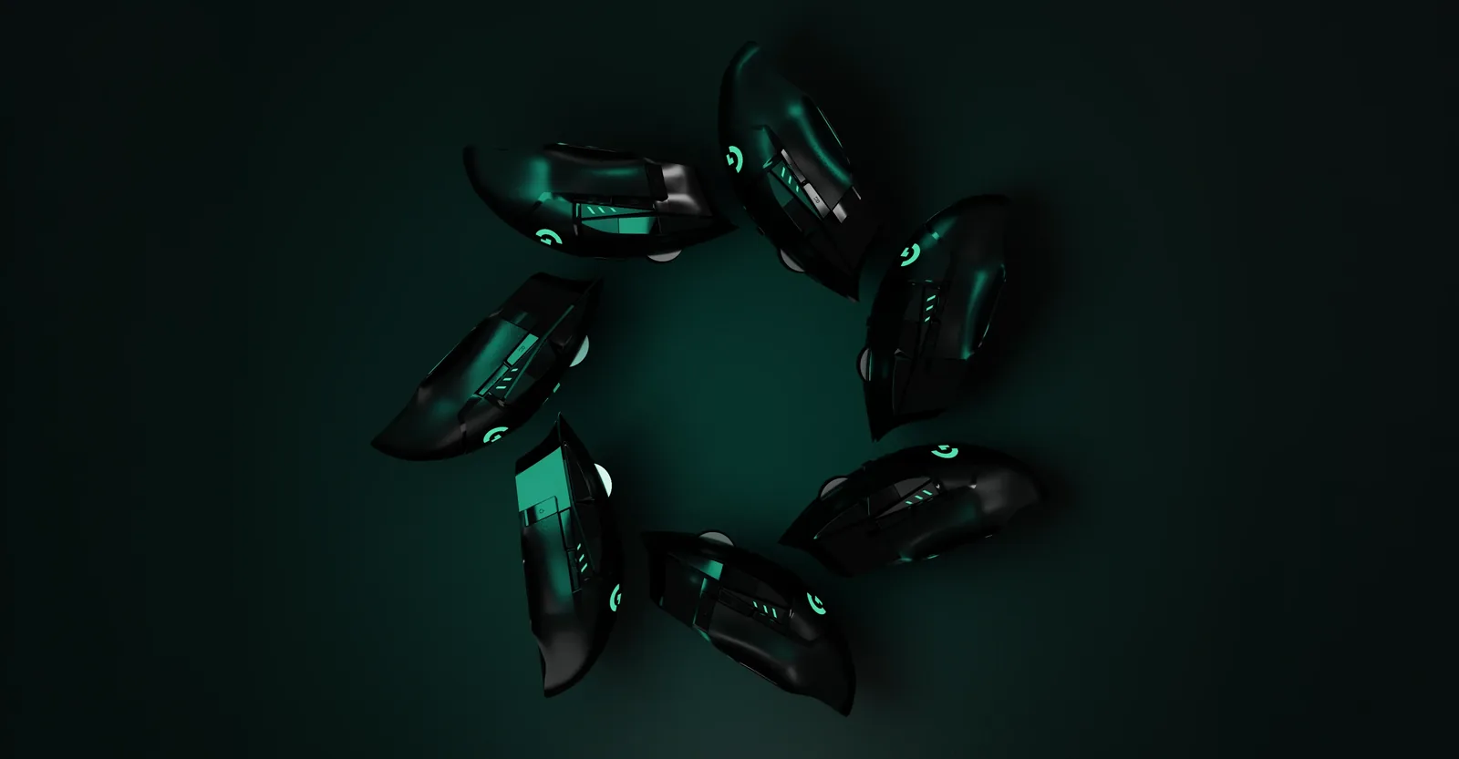 Logitech product range CGI render on a black background